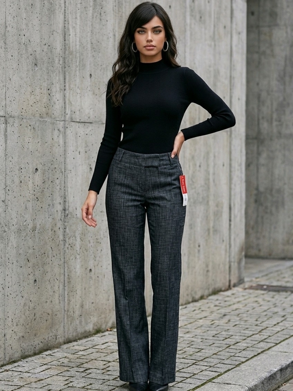 NWT Rafaella Black Novelty Tweed Classic Fit  Trousers ~size 8